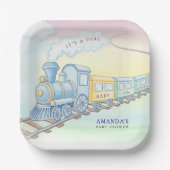 ベビーオンボード水彩列車ベビーシャワー ペーパープレート (正面)