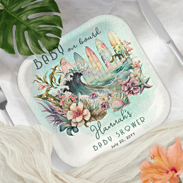 ベビーオンボード熱帯サーフィンフローラベビーシャワー ペーパープレート