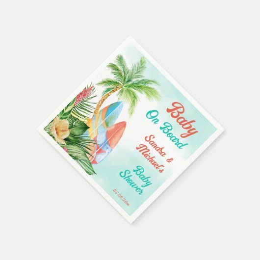 ベビーオンボード熱帯サーフィンベビーシャワーカスタム スタンダードカクテルナプキン (角)