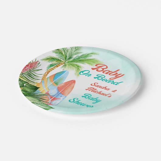 ベビーオンボード熱帯サーフィンベビーシャワーカスタム ペーパープレート (アングル)