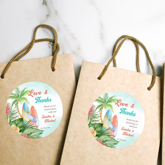 ベビーオンボード熱帯サーフィンベビーシャワー感謝してい ラウンドシール