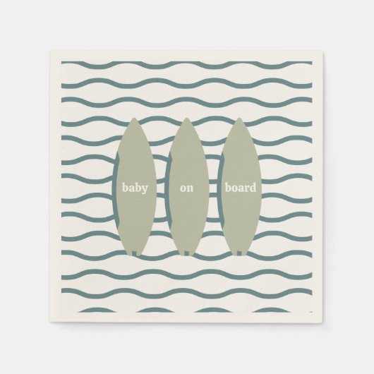 "ベビーオンボード"サーフィンベビーシャワー海テーマ スタンダードカクテルナプキン (正面)