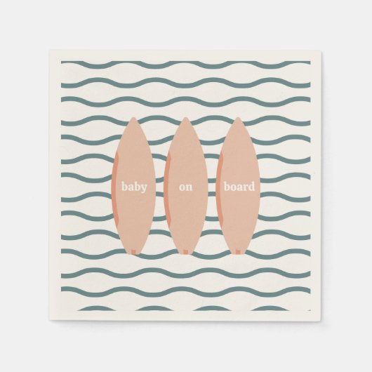 "ベビーオンボード"サーフィンベビーシャワー海テーマ スタンダードカクテルナプキン (正面)