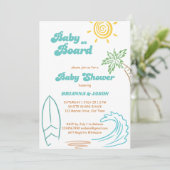 ベビーオンボードretro doodleサーフィンベビーシャワー 招待状 (スタンド正面)