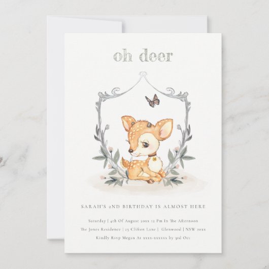 ベビーオーディアフローラクレストニーエイジ誕生日招待状 サンキューカード (正面)