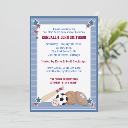 ベビーオールスターズスポーツベビーシャワー招待状 招待状 (スタンド正面)