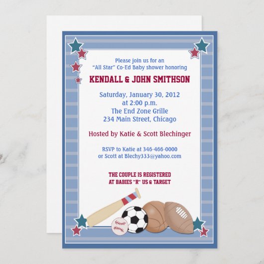 ベビーオールスターズスポーツベビーシャワー招待状 招待状 (正面/裏面)