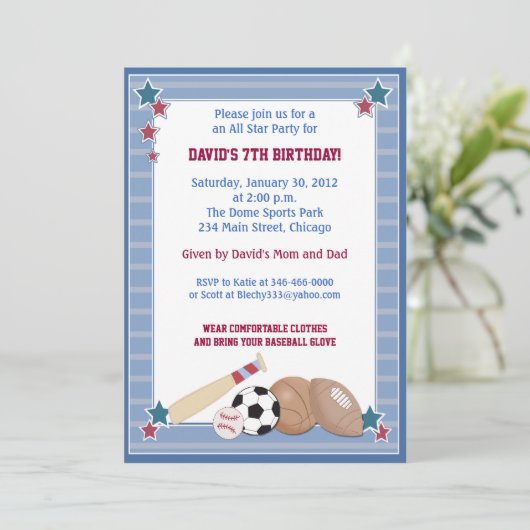 ベビーオールスターズスポーツ誕生日招待状 招待状 (スタンド正面)