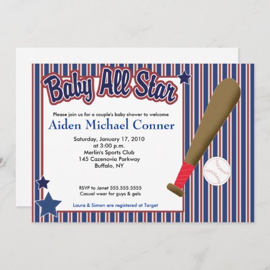 ベビーオールスターベースボールチャンプベビーシャワー招待状 招待状 (正面/裏面)