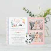 ベビーカウファースト誕生日フローラふくらはぎフォトコラージュ 招待状 (スタンド正面)