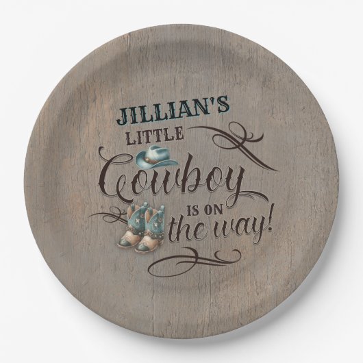 ベビーカウボーイが赤ちゃんシャワーを浴びる ペーパープレート (正面)