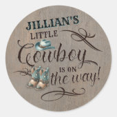 ベビーカウボーイが赤ちゃんシャワーを浴びる ラウンドシール (正面)