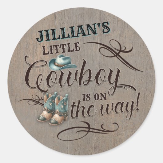 ベビーカウボーイが赤ちゃんシャワーを浴びる ラウンドシール (正面)