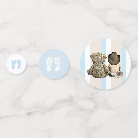 ベビーカウボーイとテディベアブルーとタン紙吹雪 コンフェッティ (裏面)