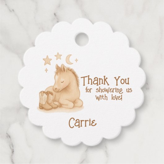 ベビーカウボーイブーツとフォール赤ちゃんシャワー フェイバータグ (正面)