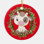 ベビーカウメリークリスマスレッド セラミックオーナメント (正面)