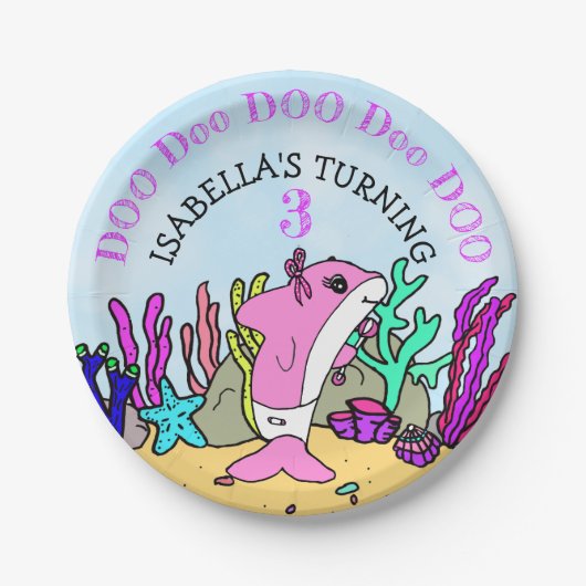 ベビーカスタムシャーク誕生日パーティー ペーパープレート (正面)