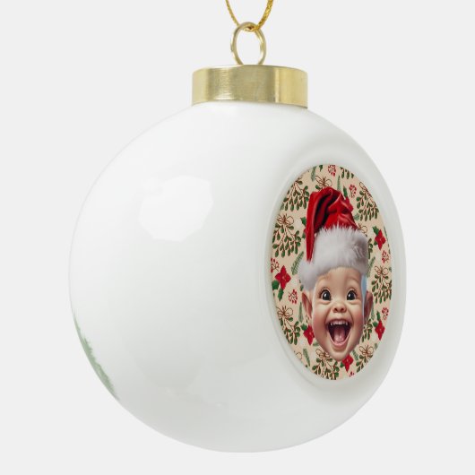 ベビーカスタムズSanta Hat初めてのクリスマス写真 セラミックボールオーナメント (左)