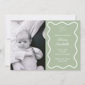 ベビーカスタムセージグリーンボウウェーブボホコラージュ誕生 案内状 (正面)