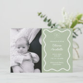ベビーカスタムセージグリーンボウウェーブボホコラージュ誕生 案内状 (スタンド正面)