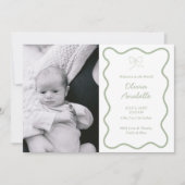 ベビーカスタムセージグリーンボウウェーブボホコラージュ誕生 案内状 (正面)