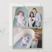 ベビーカスタムセージグリーンボウウェーブボホコラージュ誕生 案内状 (裏面)