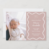 ベビーカスタムダスティピンクボウウェーブボホコラージュ誕生 案内状 (正面)