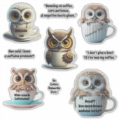 ベビーカスタムチビ（小さくかわいく書いた感じ）フクロウのコーヒー愛好家がパーソナライズ シール (正面)