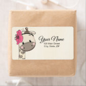 ベビーカスタムピンクガールジラフ差出人住所ラベル ラベル (インサイチュ)