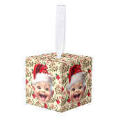 ベビーカスタムファースト顔サンタハットクリスマスフォト キューブオーナメント (正面アングル)