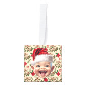 ベビーカスタムファースト顔サンタハットクリスマスフォト キューブオーナメント (正面)