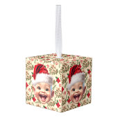 ベビーカスタムファースト顔サンタハットクリスマスフォト キューブオーナメント (裏面アングル)