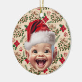 ベビーカスタムファースト顔サンタハットクリスマスフォト セラミックオーナメント (左)