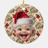 ベビーカスタムファースト顔サンタハットクリスマスフォト セラミックオーナメント (裏面)