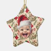 ベビーカスタムファースト顔サンタハットクリスマスフォト セラミックオーナメント (左)