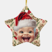 ベビーカスタムファースト顔サンタハットクリスマスフォト セラミックオーナメント (裏面)