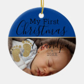 ベビーカスタムフォト初めてのクリスマスズアズグランパ セラミックオーナメント (正面)