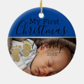 ベビーカスタムフォト初めてのクリスマスズアズグランパ セラミックオーナメント (裏面)