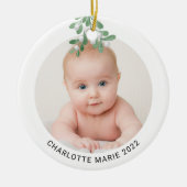 ベビーカスタム名フォトクリスマスウォーター色 セラミックオーナメント (正面)
