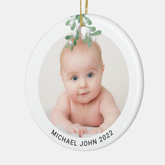 ベビーカスタム名フォトクリスマスウォーター色 セラミックオーナメント (左)