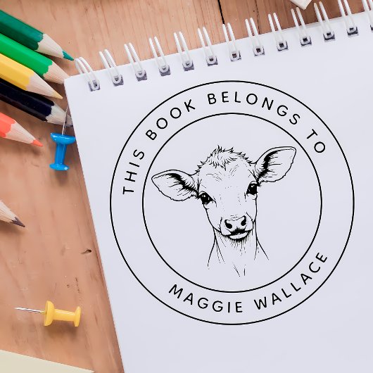 ベビーカスタム子牛この本は子供の名前に属している ラバースタンプ