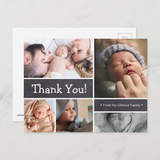 ベビーカスタム誕生発表チョークありがとう ポストカード (正面/裏面)