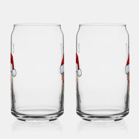 ベビーカスタム顔サンタハットクリスマスフォト ガラス缶 (右)