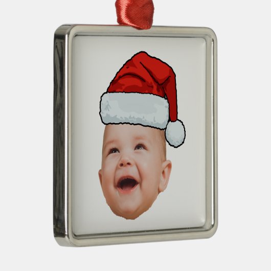 ベビーカスタム顔フォトサンタハットクリスマス メタルオーナメント (右)