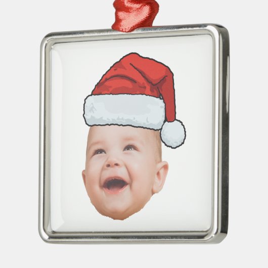 ベビーカスタム顔フォトサンタハットクリスマス メタルオーナメント (左)