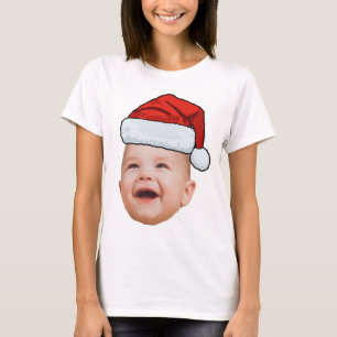 ベビーカスタム顔フォトサンタハットクリスマス Tシャツ