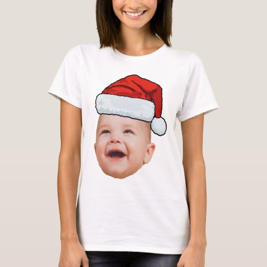 ベビーカスタム顔フォトサンタハットクリスマス Tシャツ (正面)