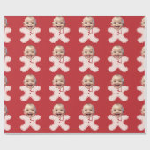 ベビーカスタム顔フォトジンジャーブレッドマンクリスマス ラッピングペーパー (フラット)