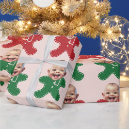 ベビーカスタム顔フォトジンジャーブレッドマンクリスマス ラッピングペーパー
