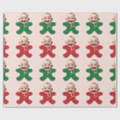 ベビーカスタム顔フォトジンジャーブレッドマンクリスマス ラッピングペーパー (フラット)